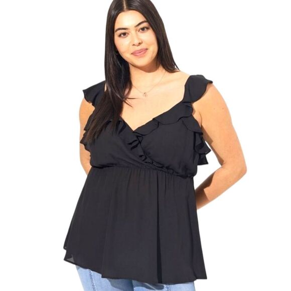 TORRID Black Georgette Ruffle Tank & Glen Plaid Crepe Short Set - Picture 6 of 16